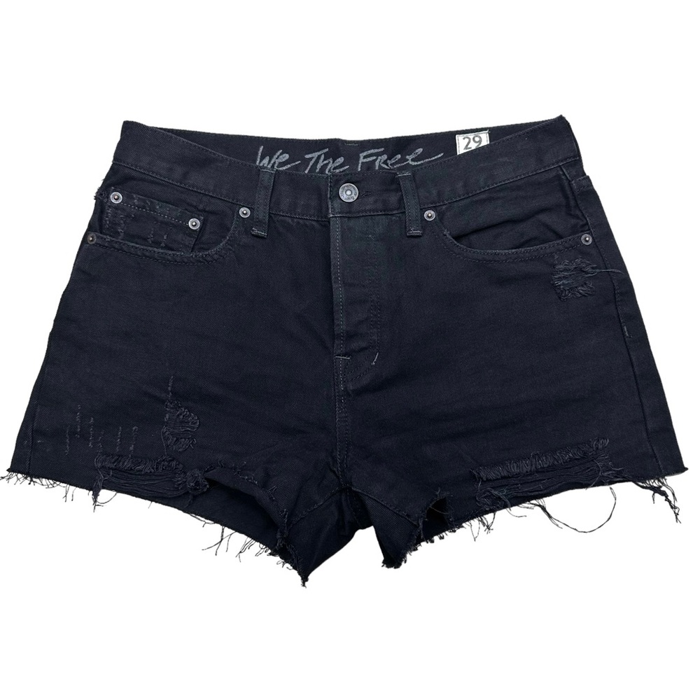 We The Free Sofia Black Distressed Denim Jean Shorts Mid Rise Frayed Hems Sz 29 - Picture 5 of 14